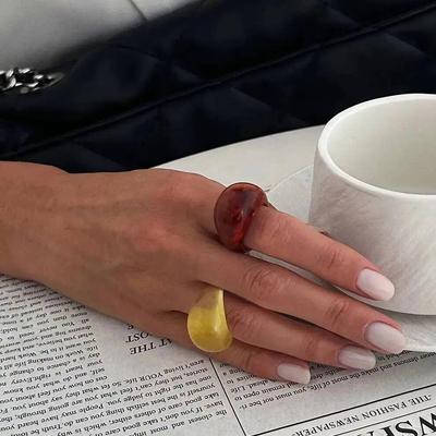 IngeSight.Z Classic Wide Chunky Resin Acrylic Ring for Women Bohemian Geometric Exaggerated Finger Ring On Hand Y2K Jewelry Gift
