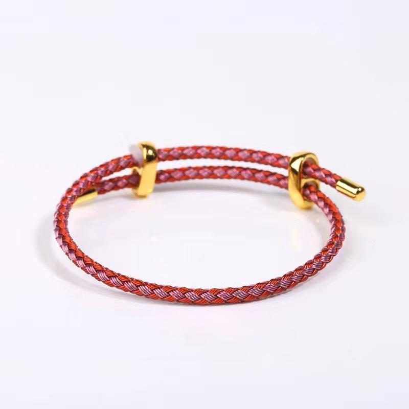 Bracciale in Acciaio Inossidabile per Donna Uomo Fibbia Regolabile Coppia Filo Rosso Corda Intrecciata a Mano Gioiello Unisex