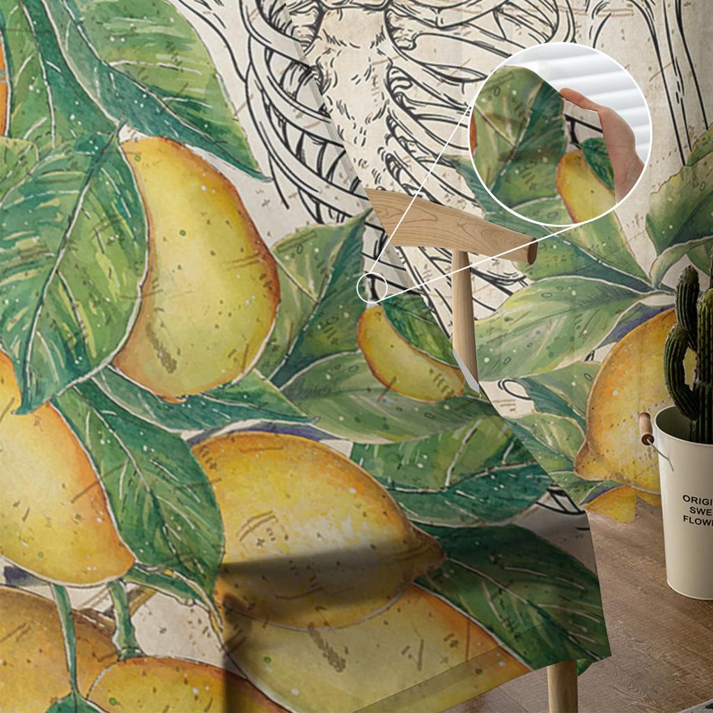 Skull Fruit Lemon Retro Sheer Curtains for Living Room Decoration Window Curtains for Kitchen Tulle Voile Organza Curtains