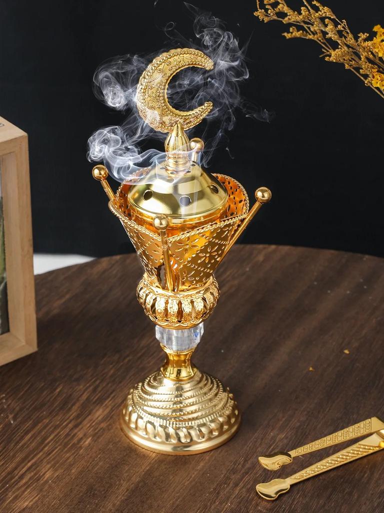 Middle Eastern Golden Charcoal Incense Burner Iron Art Arab Living Room Decoration Crafts Incense Insertion Candlestick