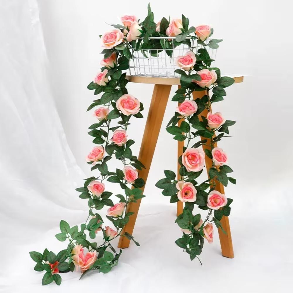 Green Leaves Included Artificial Rose Vine 2.4m Length Rose Flower Vine Party Decoration