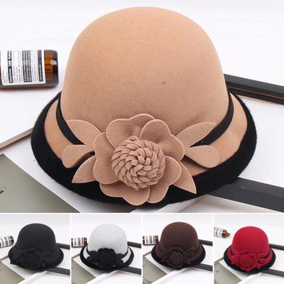 Women Retro Beanie 3D Flower Decor Dome Contrast Color Short Brim Cold Weather