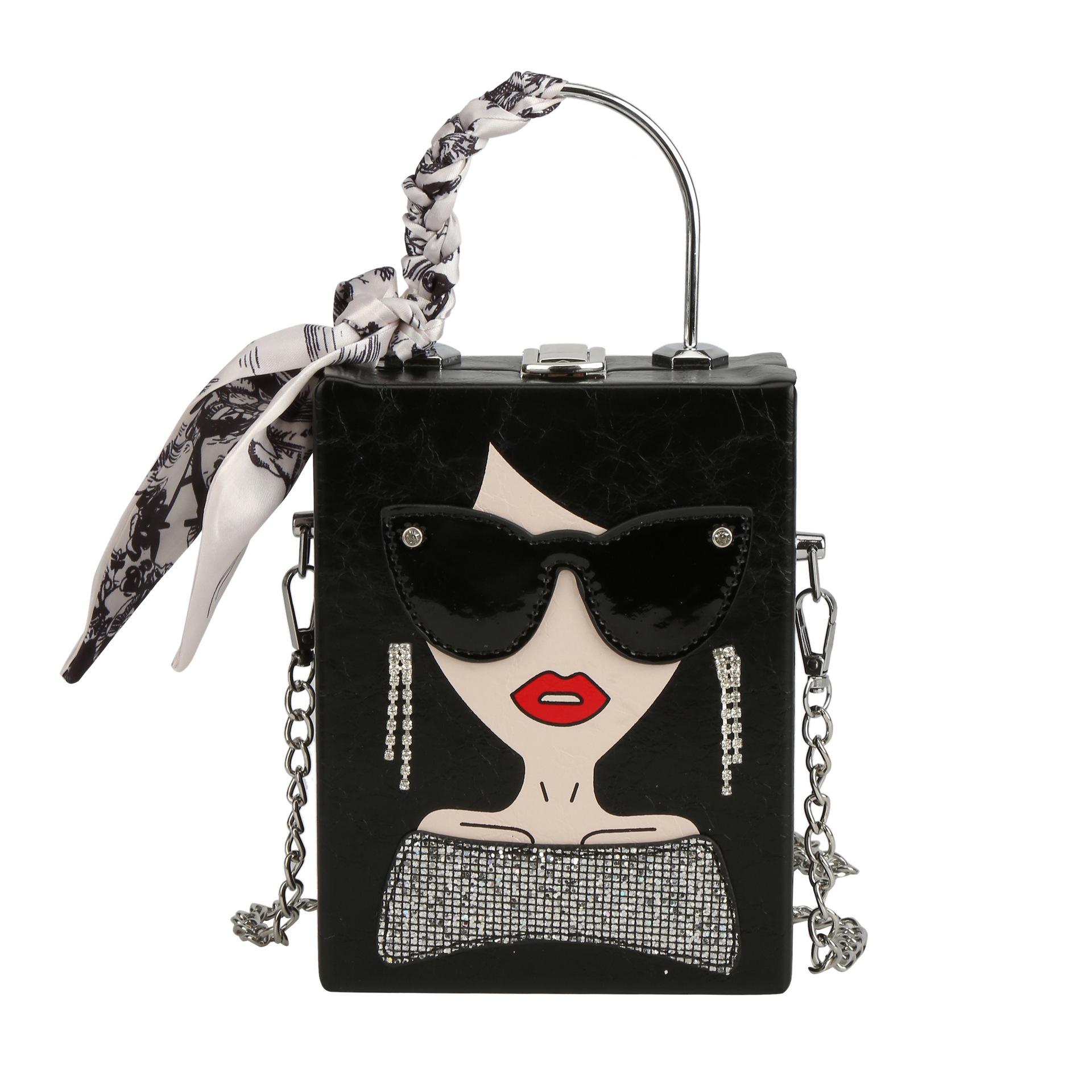 

Sunglasses beautiful woman head bag fashionable foreign style portable messenger bag female urban girl personality box small square bag чёрный