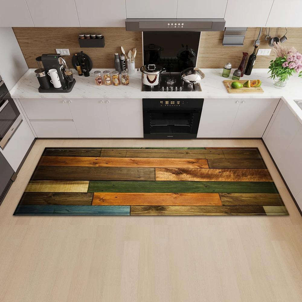 Wood Plank Stripe Color Pattern Home Kitchen Floor Mat Door Front Decoration Floor Mat