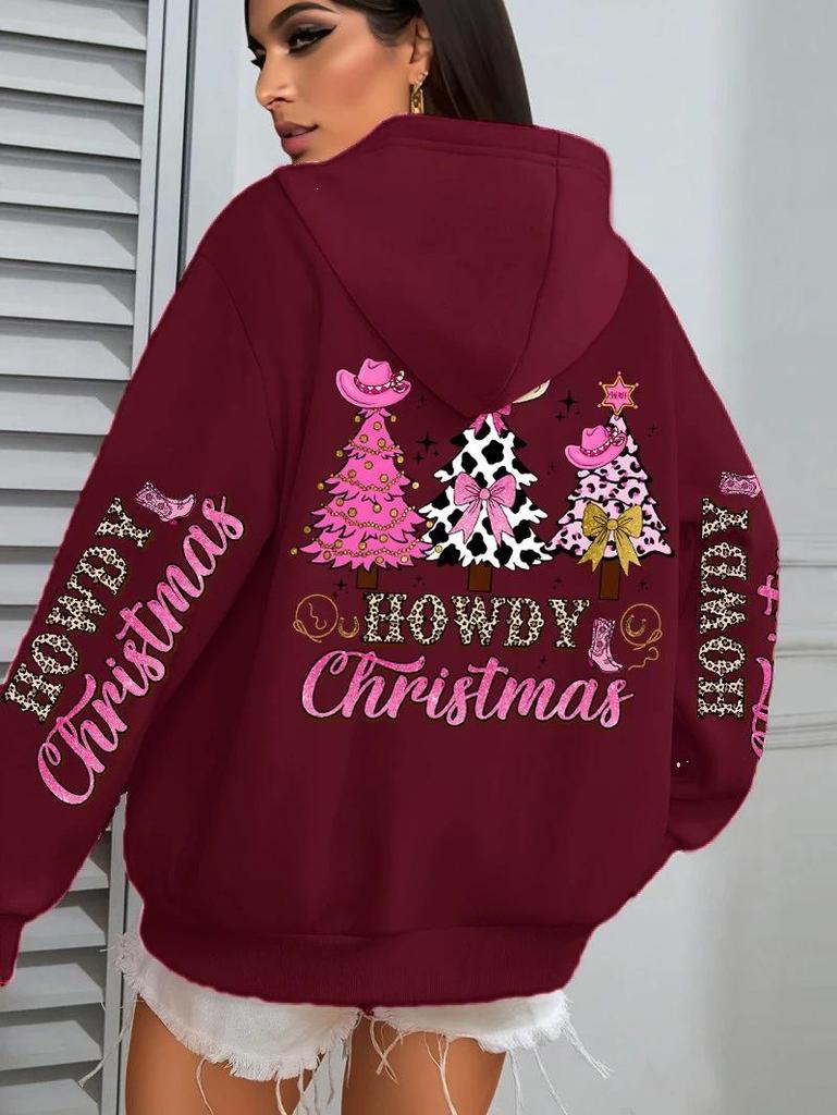 Merry Christmas Tree Print Women's Hip Hop Hoodie - Autumn/Winter Edition
