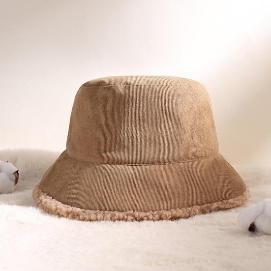 Winter Bucket Hat Cozy Faux Lambswool Double-sided Reversible Thickened Fleece Solid Color Keep Warm Fisherman Hat