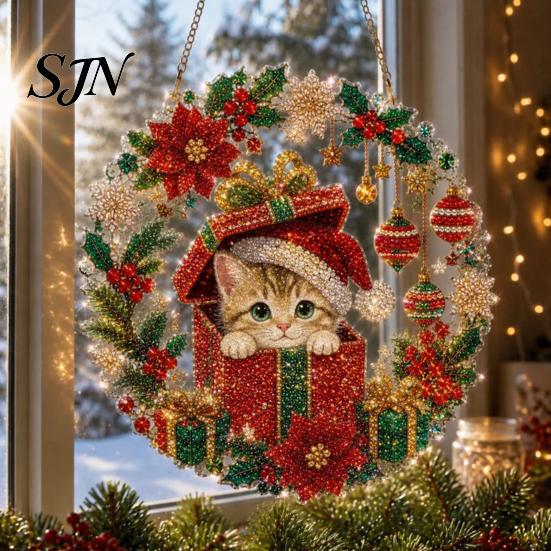 Sunlight Reflecting Ornaments Christmas Faux Diamond Art Ornament, DIY Santa Claus Sun Catcher Kit, Rhinestone Parent Child Interactive Crafts