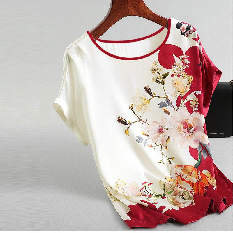 2025 Summer Retro Loose Ice Silk T-Shirt for Middle-Aged and Elderly Plus Size Women