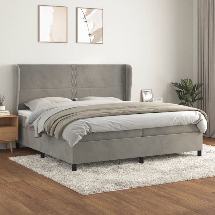 Lit avec sommier et matelas - Maison Exclusive - 200x200cm - Velours gris clair - Tête de lit réglable