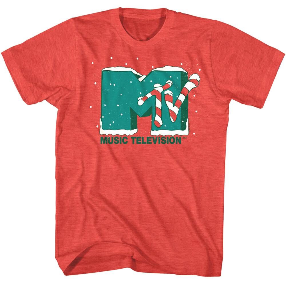 MTV Xmas Candy Cane Logo Men T Shirt Christmas Peppermint Snow Music XL