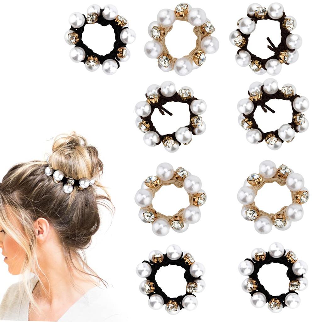 9Pcs Pearl Hair Ties Elastic Hair Scrunchies Hold Crystal Beads Bulk Hair Ropes Stretchy Handmade Boho Bride Bachelorette Party