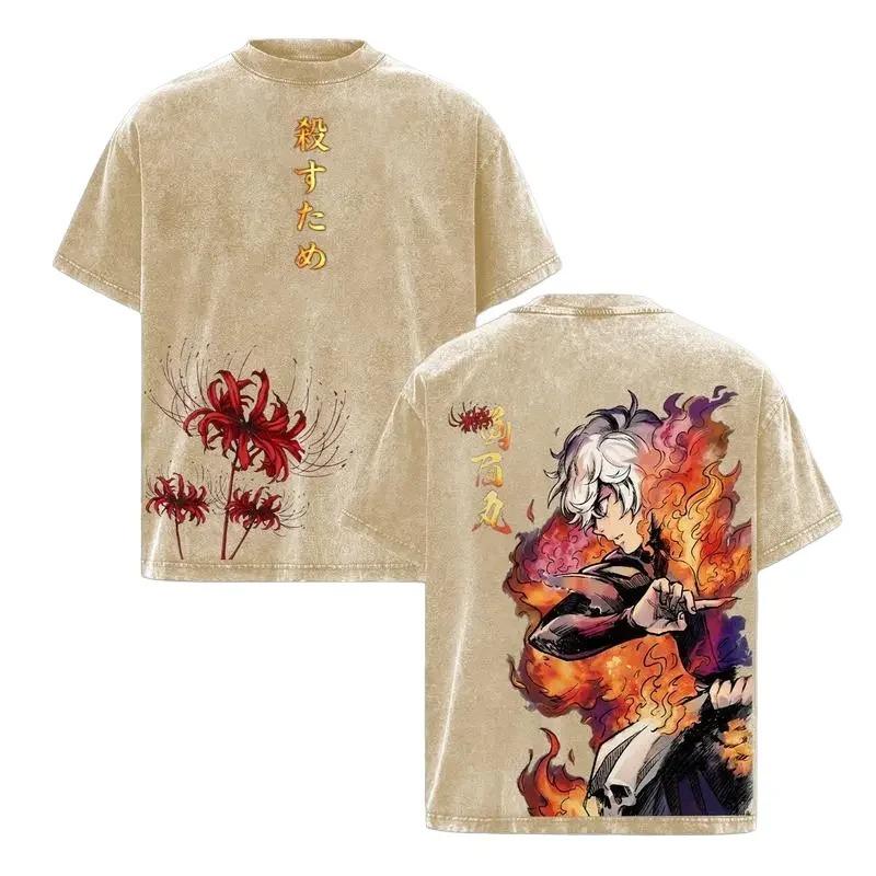 Gabimaru Printed Tee Anime Hell's Paradise Clothing Men Women Retro Washed T-shirts Short Sleeve Tshirt Harajuku Cotton T Shirt