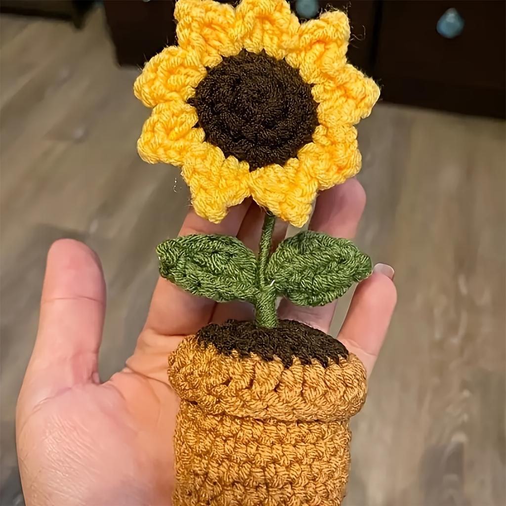 1pc Hand-Knitted Artificial Simulation Potted Plant, Crocheted Yarn Artificial Flower Decoration, Suitable for Mother's Day, Anniversaries, Birthdays
