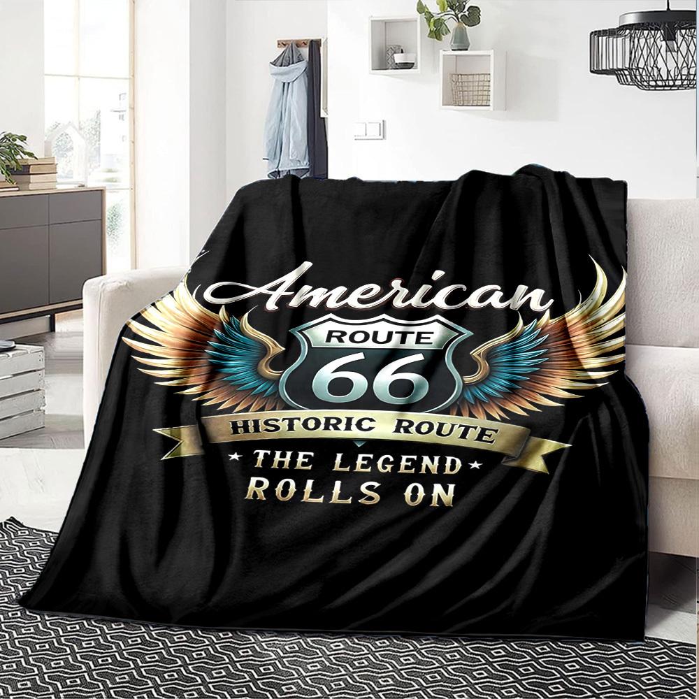 1pc American Route 66 Soft Flannel All Season Throw for Home, Office, Outdoor UseDurable Comfort Soft Warm Throw for Home
