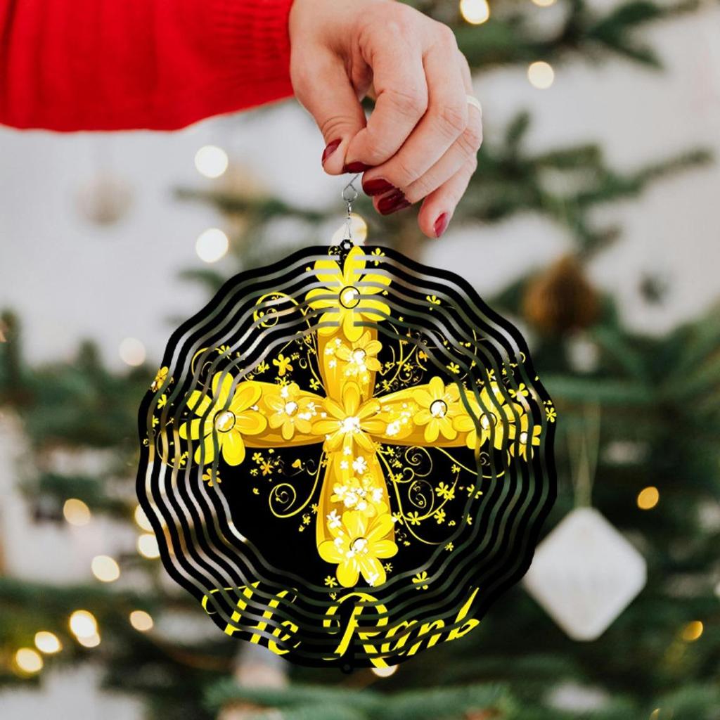 Metal 3D Cross Wind Spinner Outdoor Hanging Decor with 360 Rotating Hook Garden Yard Balcony Decoration for All Seasons