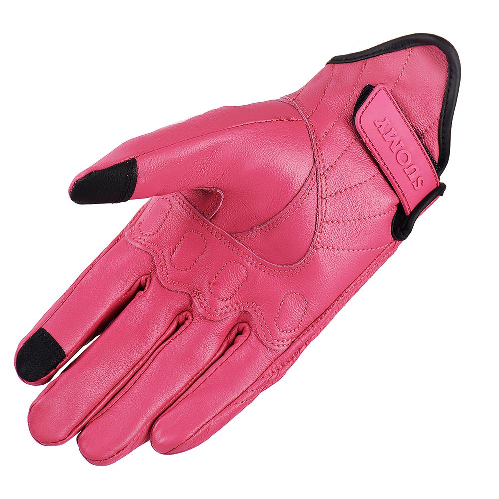 SUOMY Lady Pink Leather Motorcycle Gloves Genuine Leather Perforated Women Motorbike Riding Gloves Touch Screen Moto Guantes