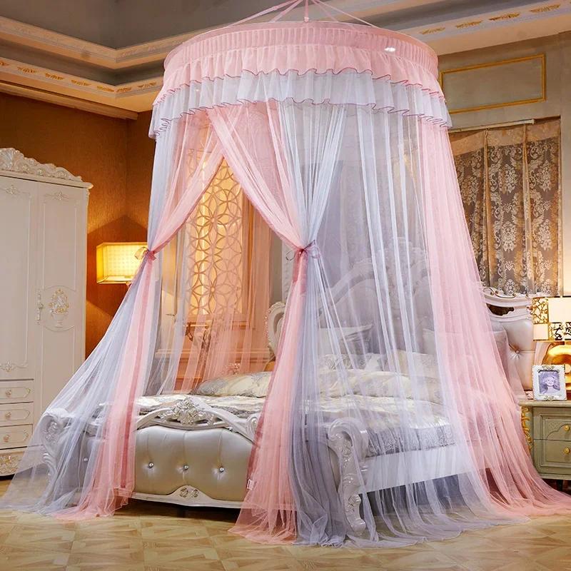 Bed Canopy Double Colors Hung  Mosquito Net Princess Bed Tent Curtain Foldable Canopy On The Bed Elegant Fairy Lace Dossels D30