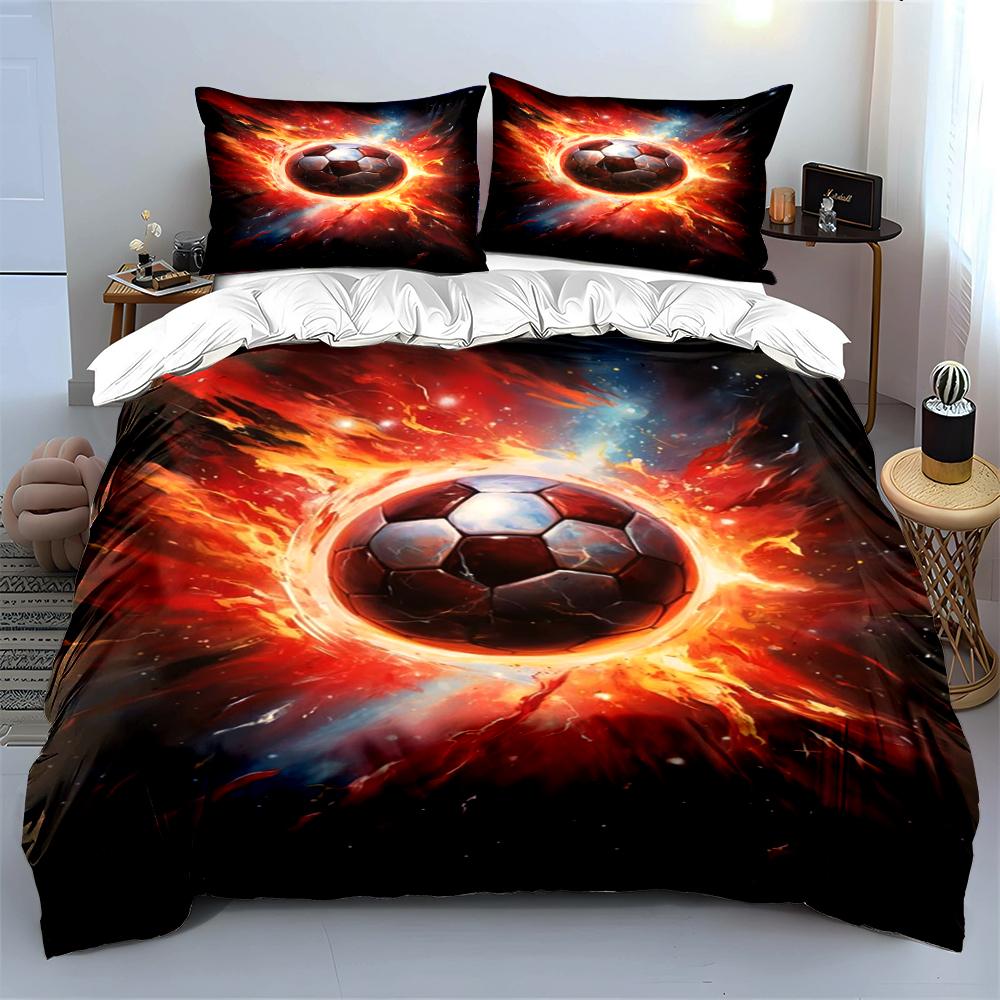 Fiery Soccer Ball Bedding Set Bedding set (1 duvet cover, 2 pillowcases, duvet not included)