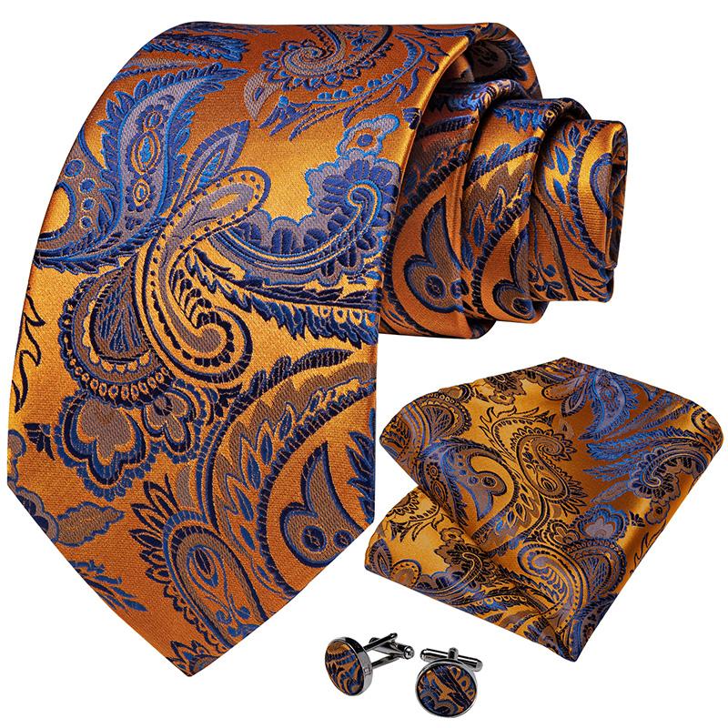 Dibangu Men Tie Paisley Wedding Tie for Men Hanky CufflinkS Silk Men Tie Set Party Business Fashion