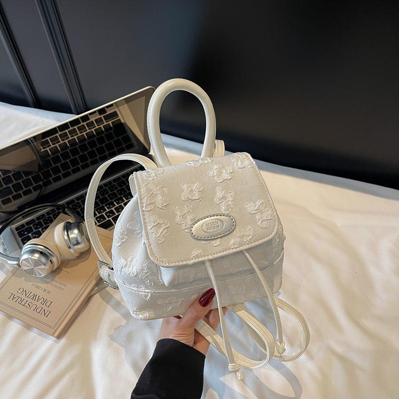 

Корейский ретро милый рюкзак из имитации бархата женский 2025 новый трендовый высококлассный рюкзак-ведро нишевый школьный рюкзак 20*9*16 белый