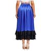 Ladies Spanish Dance Skirt Flamenco Style Ruffled Trim Irregular Hem Satin Elastic Waist Big Swing Skirt