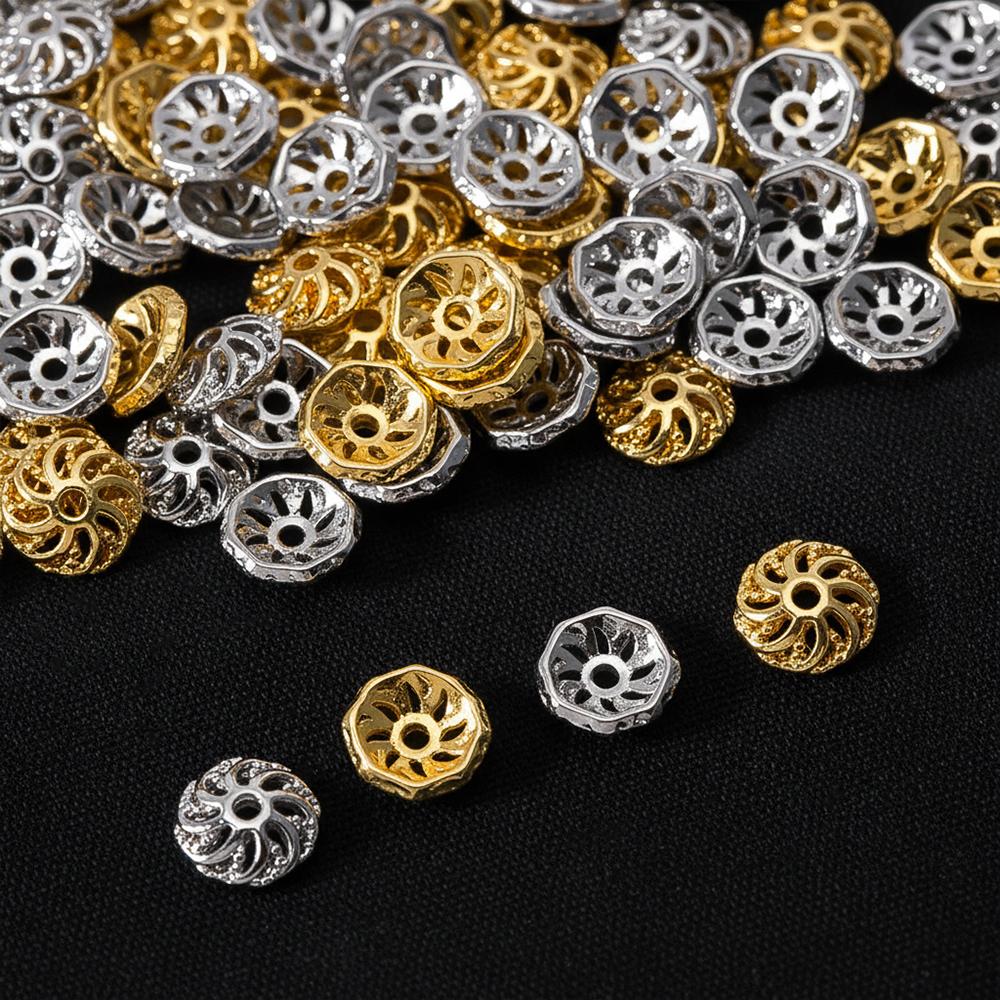 18K Gold Plated Segmented Hollow Wheel Flower Bead Caps Bracelet Necklace Crafts Round Bead Cap DIY Jewelry Making Accessories