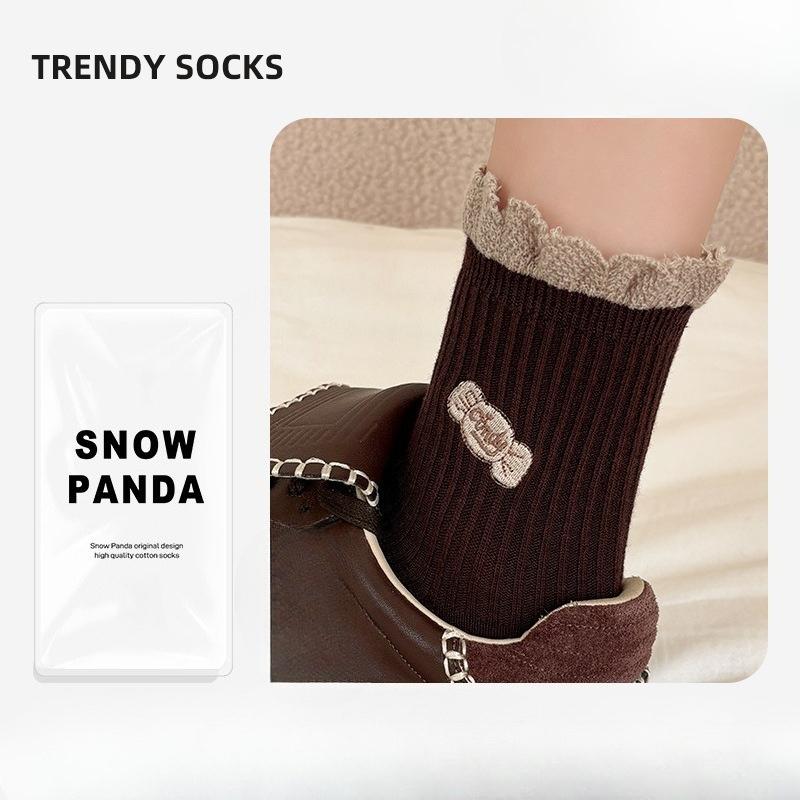 Coffee-colored Socks - Spring and Autumn Puppy Candy Lace Piled Socks for Women, Mid-length Women's Socks