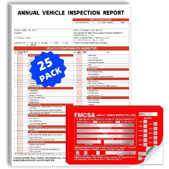 Annual Vehicle pection Report Form and Stickers,25Pack 3-Layer Vehicle pection Report Forms, FMCSA DOT Permanent Aluminum Adhesive Decals