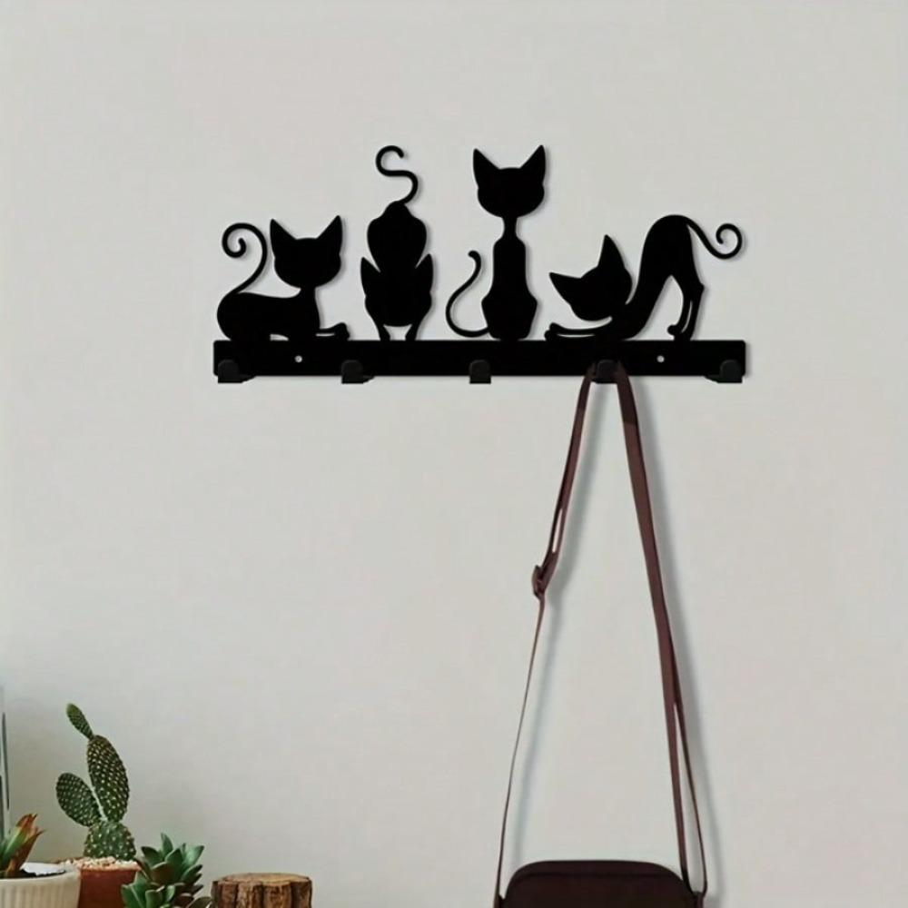 Black Cat Wall Hook Heavy Duty Cast Iron Space Saving Kitchen Bathroom Entryway Gift for Cat Lovers Christmas Key Holder Metal Wall Decor