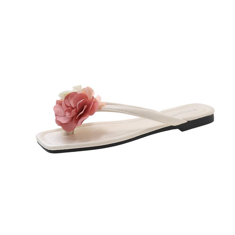 Flat-bottomed Flip-flops Shoes Girl 2025 Summer New Korean Version Fairy Style Fashion Flower Beach Cool Slippers Girl