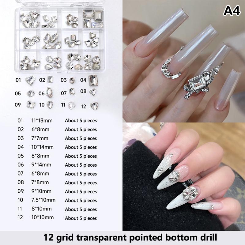 12 Grids 3D Nails Charms Mixed Special-Shaped Diamonds Flat Bottom Diamonds Pearl Sequins Butterfly Diy Manicure Parts