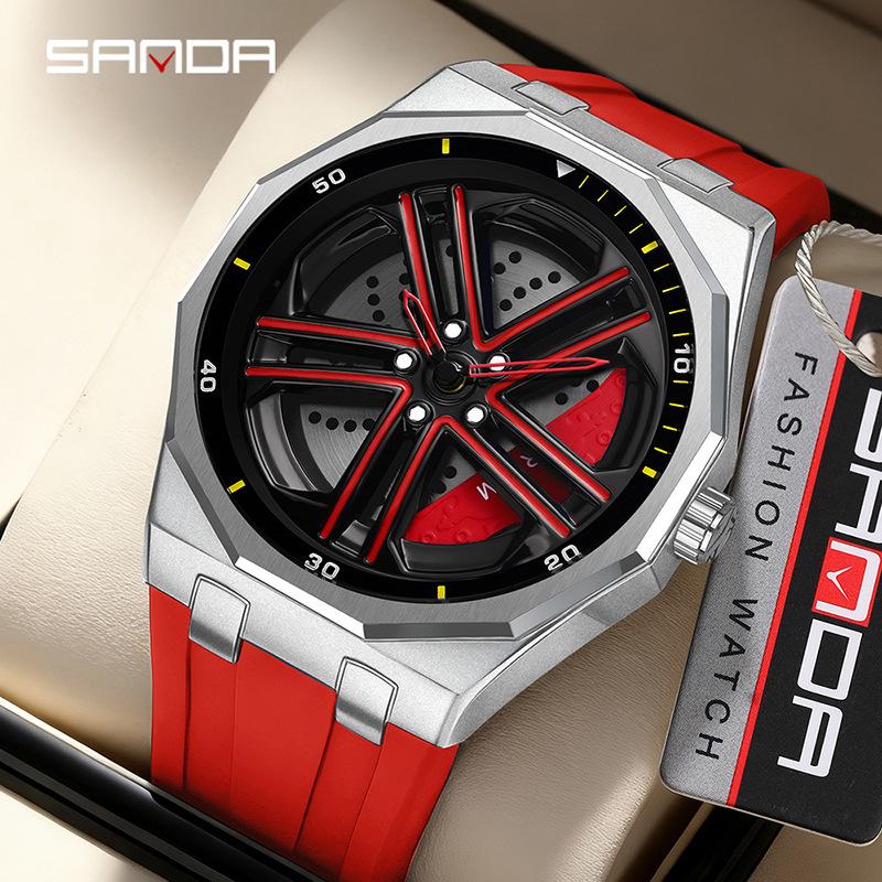 Sanda Men s Luminous Sports Watch with 3D Hollow Case and Rotating Waterproof Quartz Movement