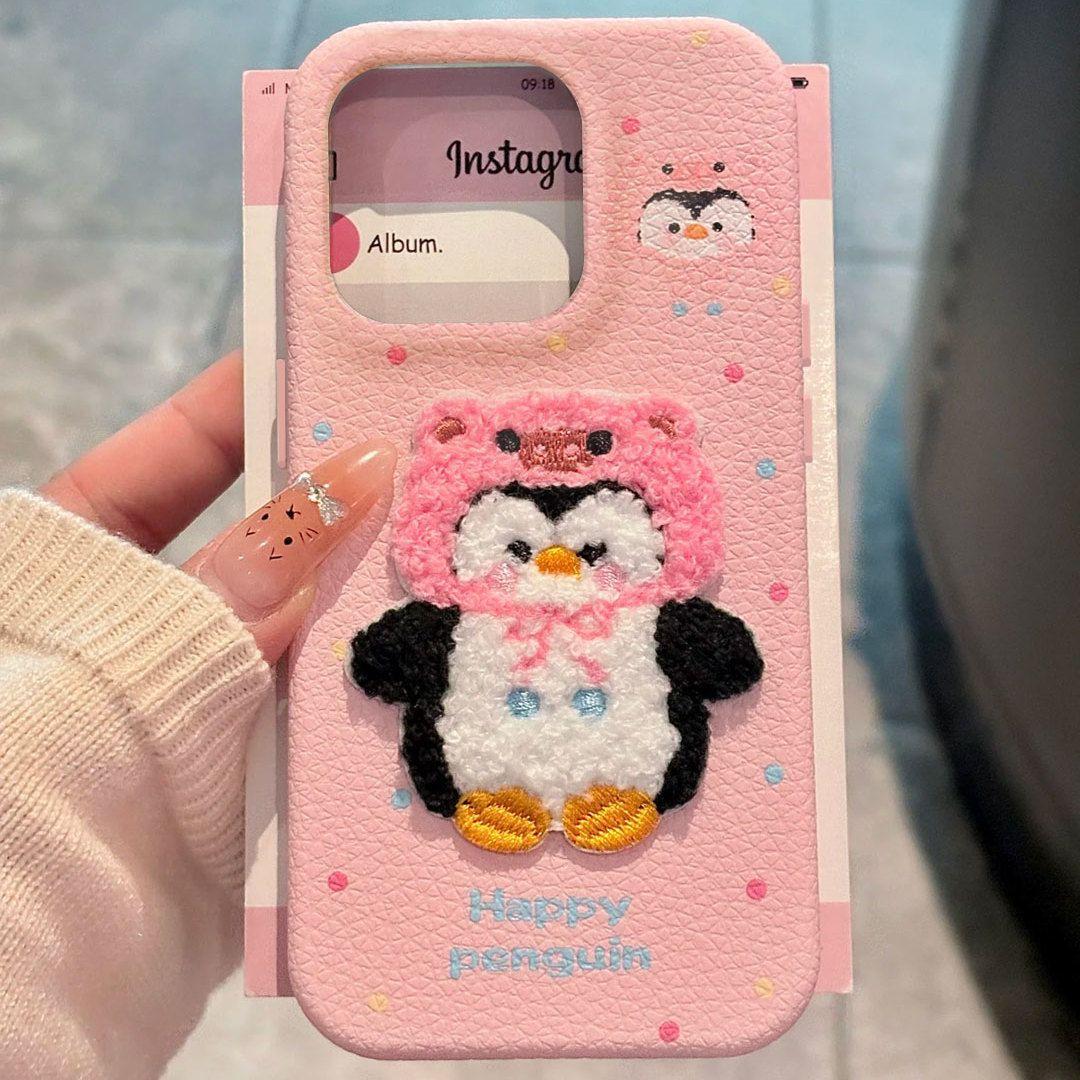 

Embroidered Penguin Apple 16ProMax Phone Case IPhone 15Pro New 13 Women s 12 Soft Case 14 Leather Pattern XR Apple 12Promax