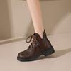 Spring Autumn Lace-up Round Toe Ankle Boots for Women Elegant with Low Heels Leather Booties Designer Luxury Woman Short Shoes