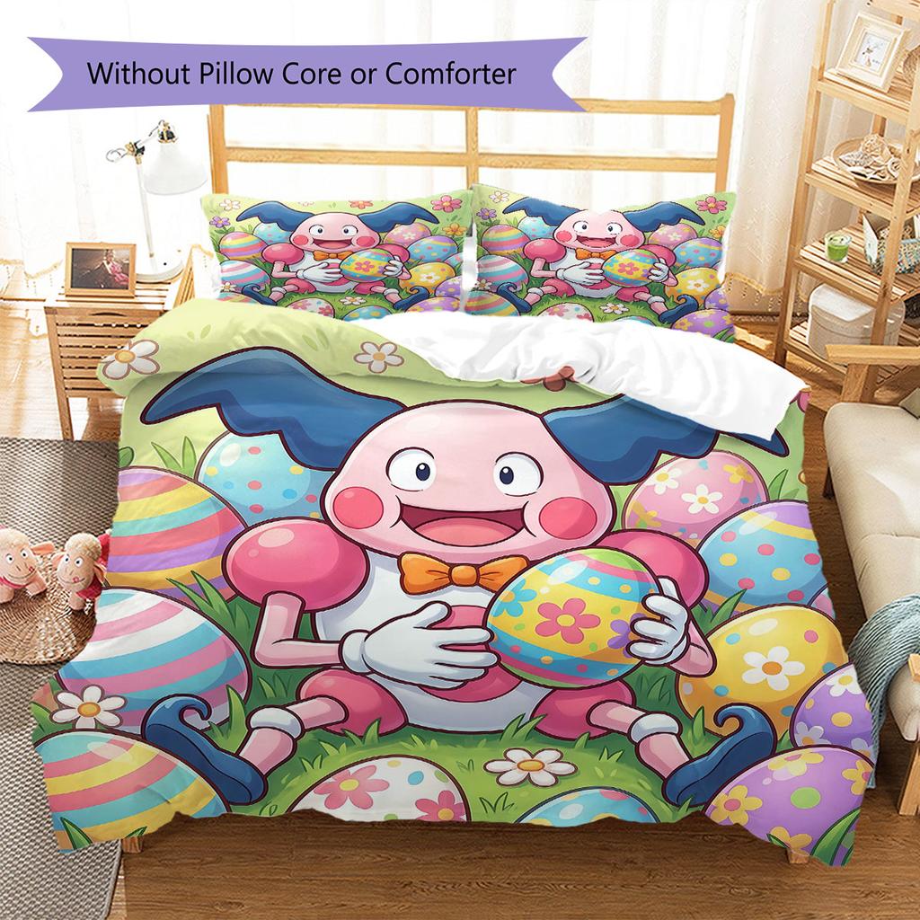 Cute Easter Egg Pattern Bedding Quilt Set Quilt Cover Pillowcase Home Decoration Birthday Gift (1 * Duvet Cover + 2 * Pillowcase, Without Core)