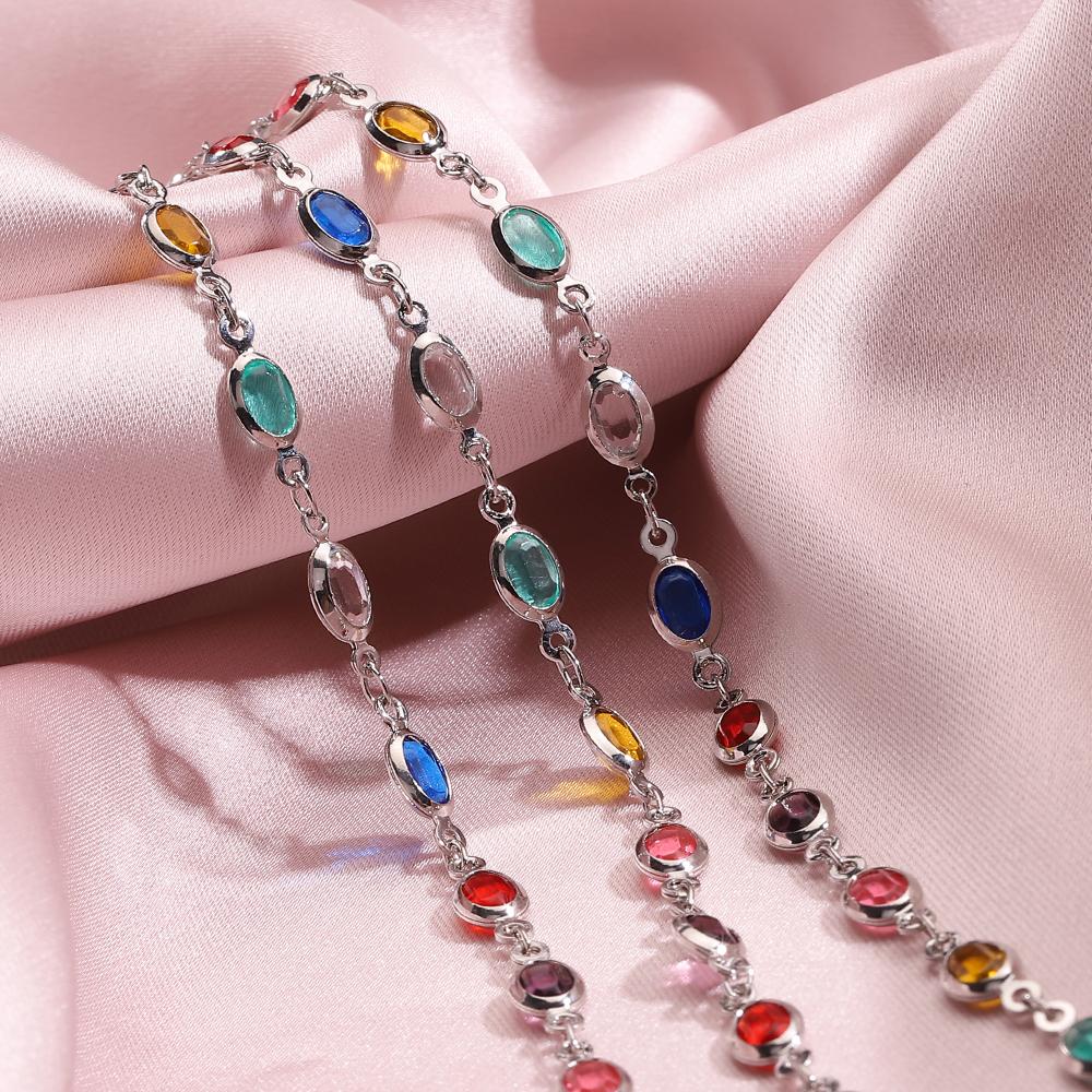 1Meter Crystal Bead Chain Colorful Love Heart Oval Glass Beads Copper Chains for Necklace Bracelet Jewelry Making DIY Supplies