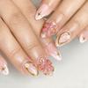Exquisite Pink Floral & Gold Leaf Nails - Versatile, High-End Design, Light Luxury, 24 Detachable Pieces.