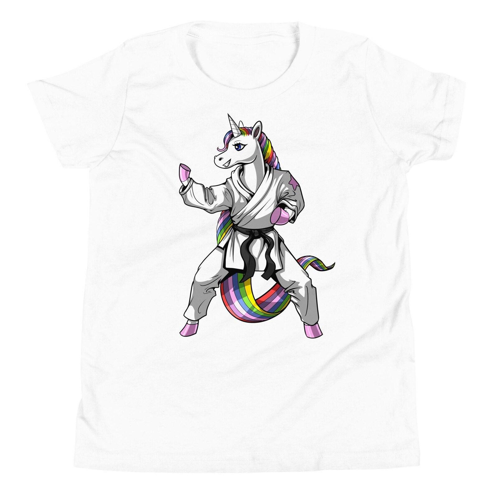 Unicorn Karate Girls T-Shirt, Kickboxing Kids Tee, Jiu Jitsu Shirt, Martial Arts Shirt, Funny Unicorn Clothing, Karate Clothes, Karate Tees 130