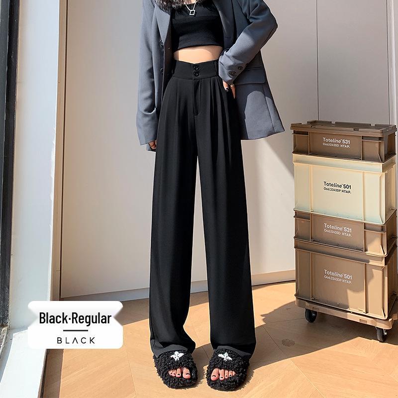 Women's High Waist Drapey Suit Pants, Petite Casual, Narrow & Wide Straight Leg Options, Spring/Autumn 2024.