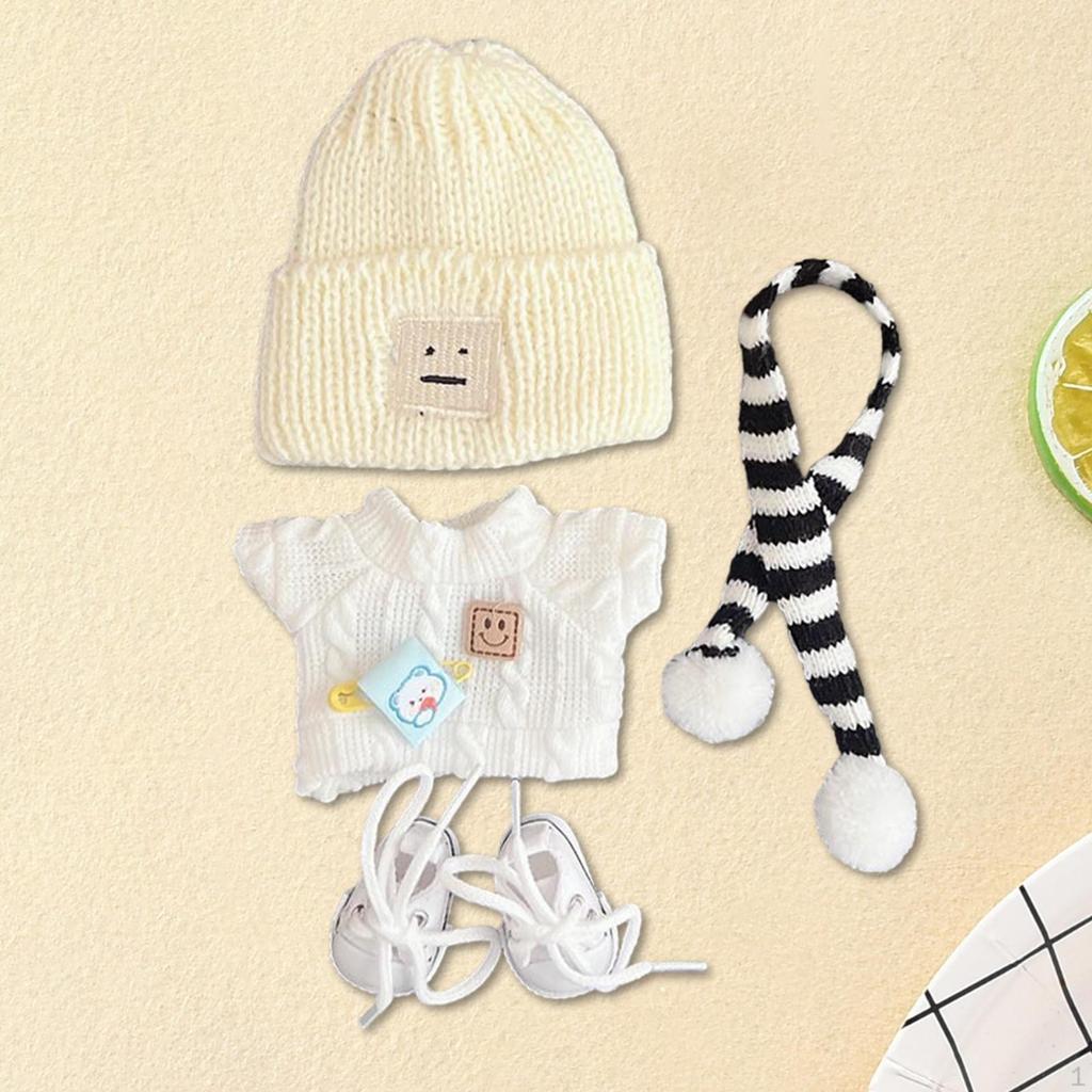 Doll Clothes Sweater Photo Props Detachable Cute Scarf Hat for 6.69inch Green stripe