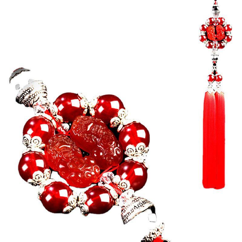 Faux Agate Double Pixiu Round Car Pendant for Interior Decor
