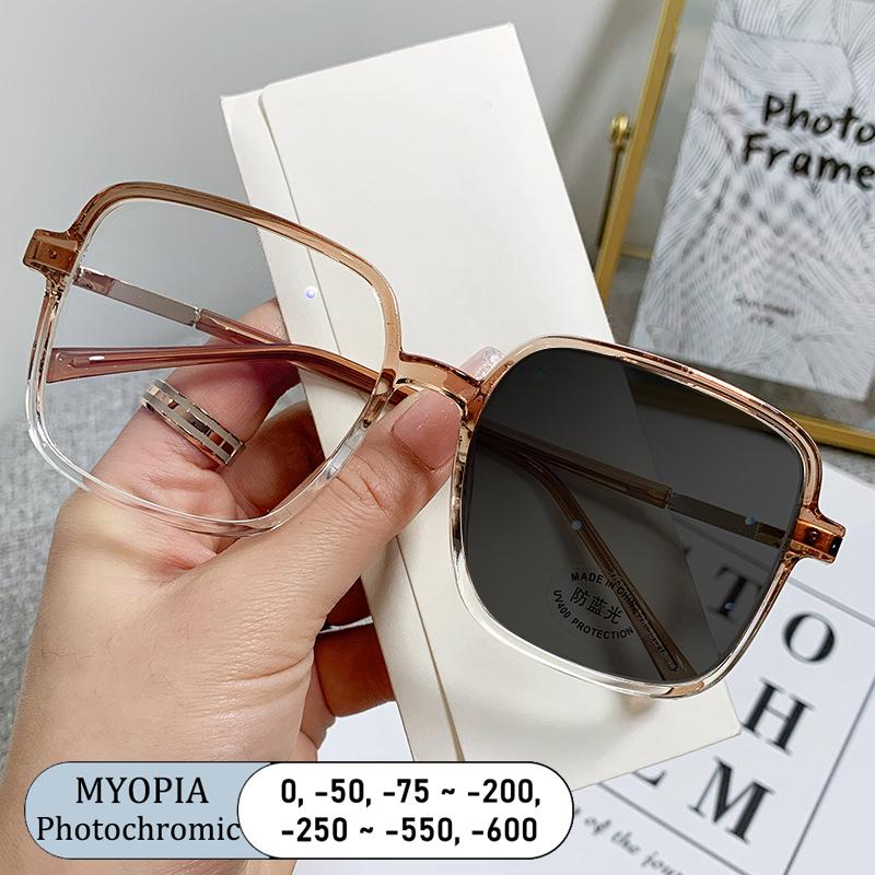 New Anti Radiation Oversized Frame Myopia Glasses Shades for Woman Man Transition Photochromic Eyewear Replaceable Lens