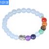 Chakra Bracelet Natural Aquamarine Stone Copper Buddha's Head Charm Crystal Bracelet Elastic Bracelet