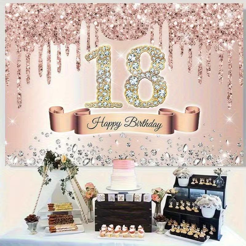 2D Flat Rose Gold Glitter & Diamond 18th Birthday Photo Booth Background