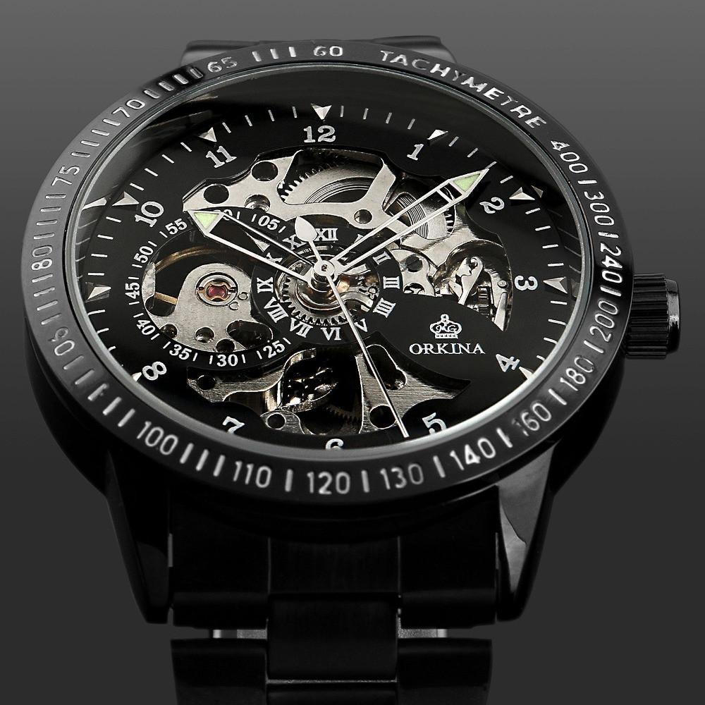 ORKINA Fashion Luxury Top Brand Mens Mechanical Watches Silver Black Self-Wind Automatic Wristwatch Male Clock Relogio Masculino