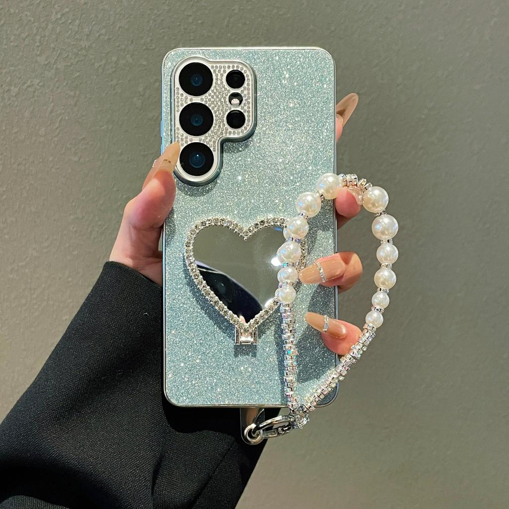 Applicable To Samsung S26Ultra Mobile Phone Case Love Makeup Mirror S25ULTRA All-inclusive Diamond-encrusted Lens Fine Flash