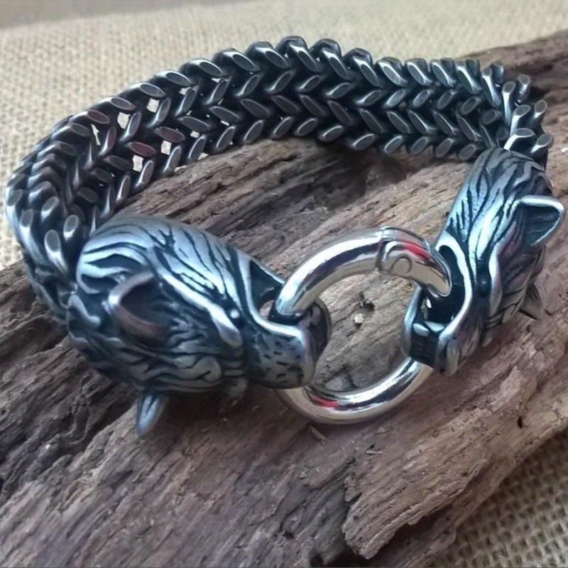 Viking High Quality Stainless Steel Fenrir Wolf Odins Wolf Men s Double Foxtail Mesh Bracelet Nordic Men s Amulet Jewelry