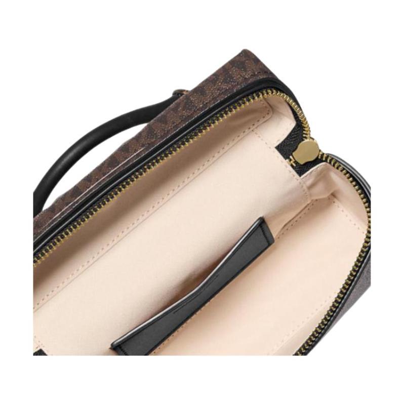Michael Kors Jana Signature Zip Closure Gold Hardware Coated Canvas Tote Mini Women's Brown