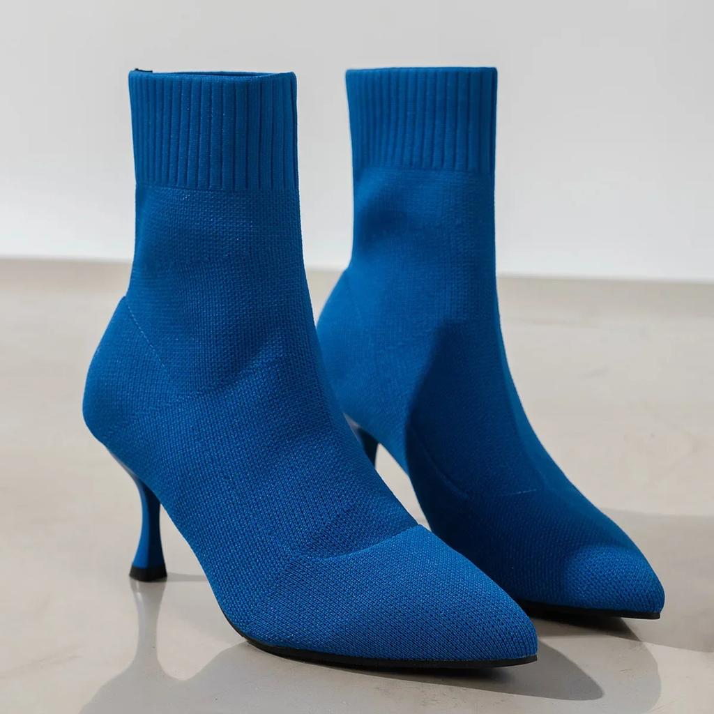 Women Elastic Sock Boots Autumn Winter Stiletto High Heels Knitted Ankle Boots Woman Slip-On Pointed Toe High-heeled Botas Mujer