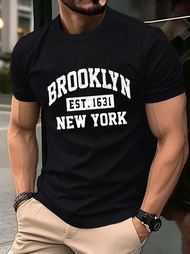 Brooklyn New York City Print T Shirt Men Fashion AllMatch Streetwear Crewneck Cotton Clothing Unisex Summer Loose TShirts